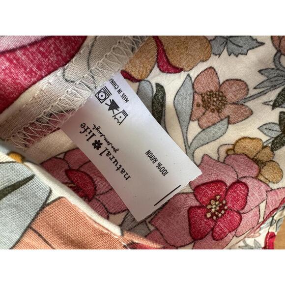 Natural Life Easy V-Neck Short Sleeve Top Pink Mustard Floral Women’s size Small - Picture 8 of 12